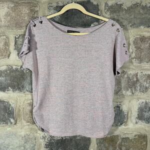Always Indigo Top Woman's Medium Dusty Pink Laced Up Shoulder Casual Coastal